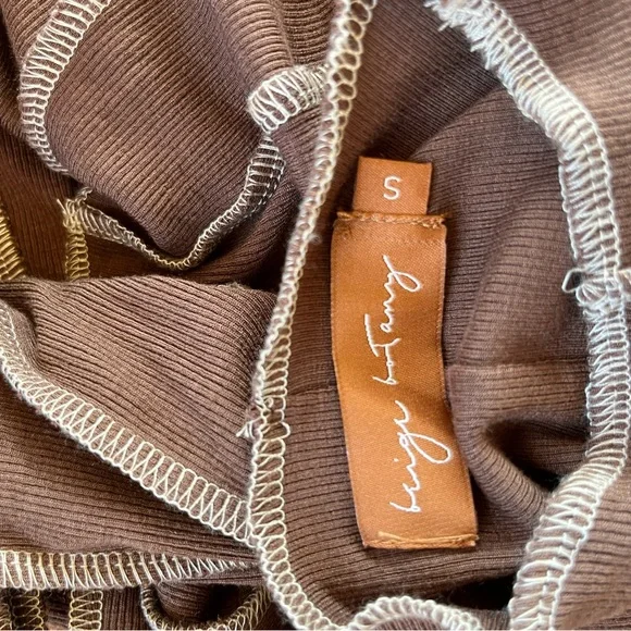 Cropped Brown Long Sleeve Top with Stripes. Super stretchy and soft - Picture 5 of 9